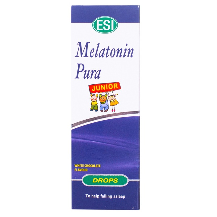 Pura Junior Melatonin, Хранителна добавка за облекчаване на нарушения на съня, Капки с вкус на шоколад, 40 ml
