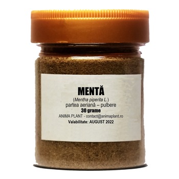 Menta, Mentha x piperita L., partea aeriana, pulbere, Anima Plant, 30 g Menta, Mentha x piperita L., partea aeriana, pulbere, Anima Plant, 30 g