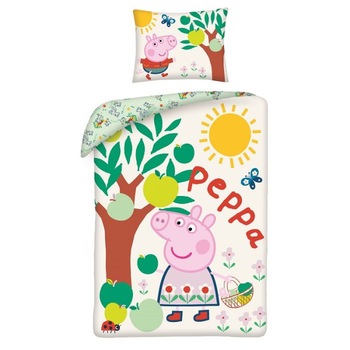 Set lenjerie pat Peppa Pig, Garden, Multicolor, 140x200 cm, 2 piese Set lenjerie pat Peppa Pig, Garden, Multicolor, 140x200 cm, 2 piese