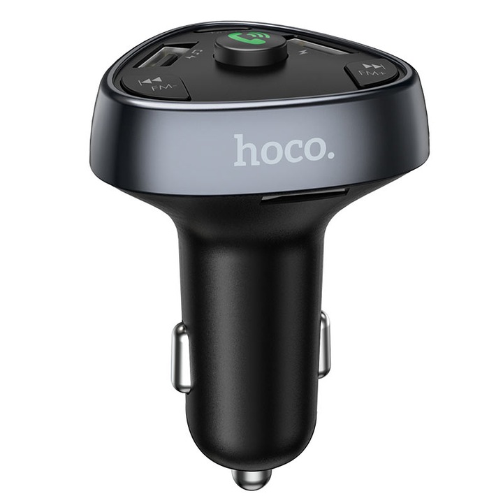 Hoco E51 Road Treasure FM modulátor, 2 x USB + USB Type-C, 18 W, fekete