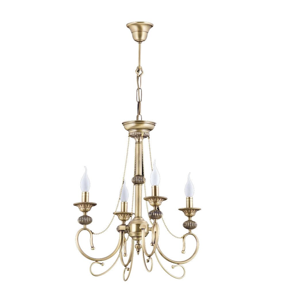Lustra Rukus cu 4 brate, Zaza Design, din alama, culoare alama antica, 95x52 cm