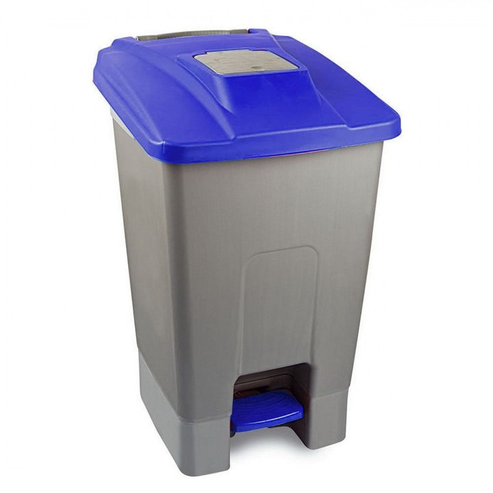 Szelektív hulladékgyűjtő konténer, műanyag, pedálos, kék, 100L