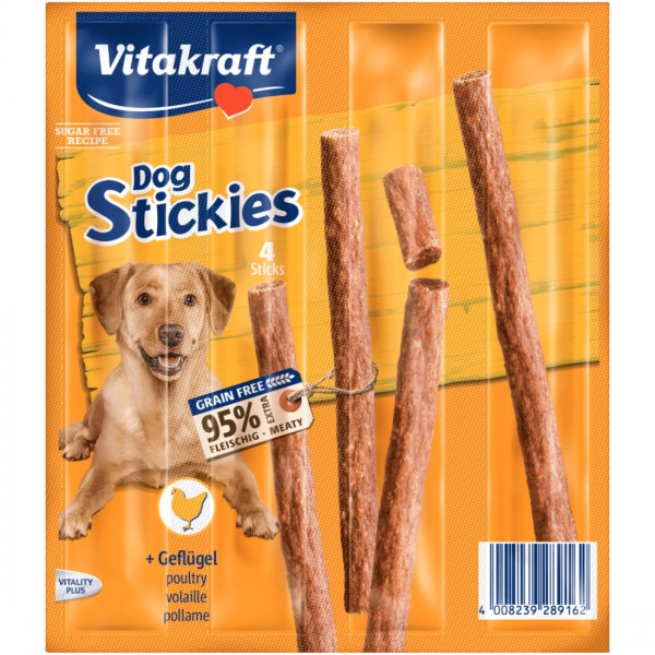 Recompensa pentru caini Vitakraft Dog Stickies cu Pasare 4 buc 44 g