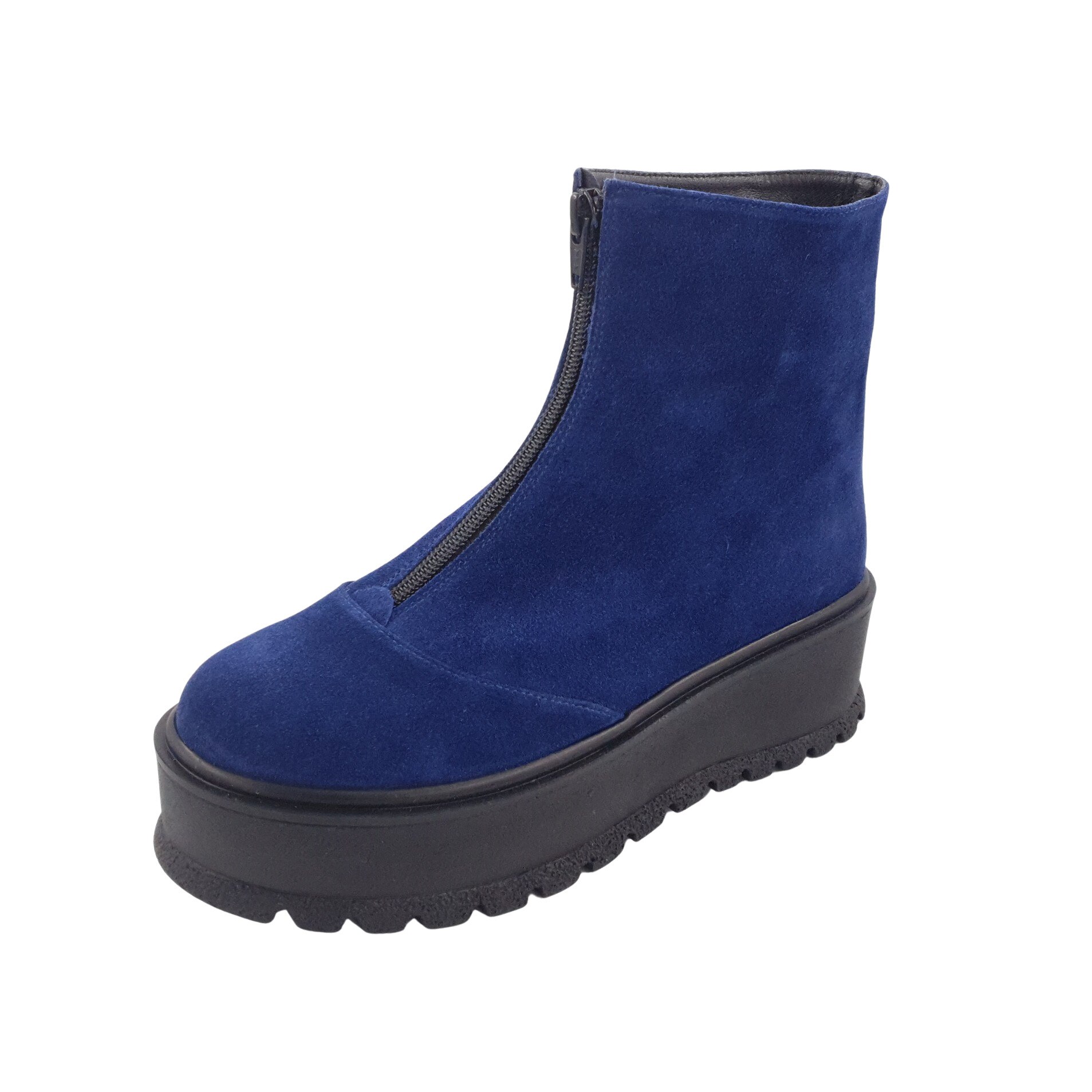 Ghete dama, SandAli, piele naturala, fermoar, talpa inalta, Bleumarin