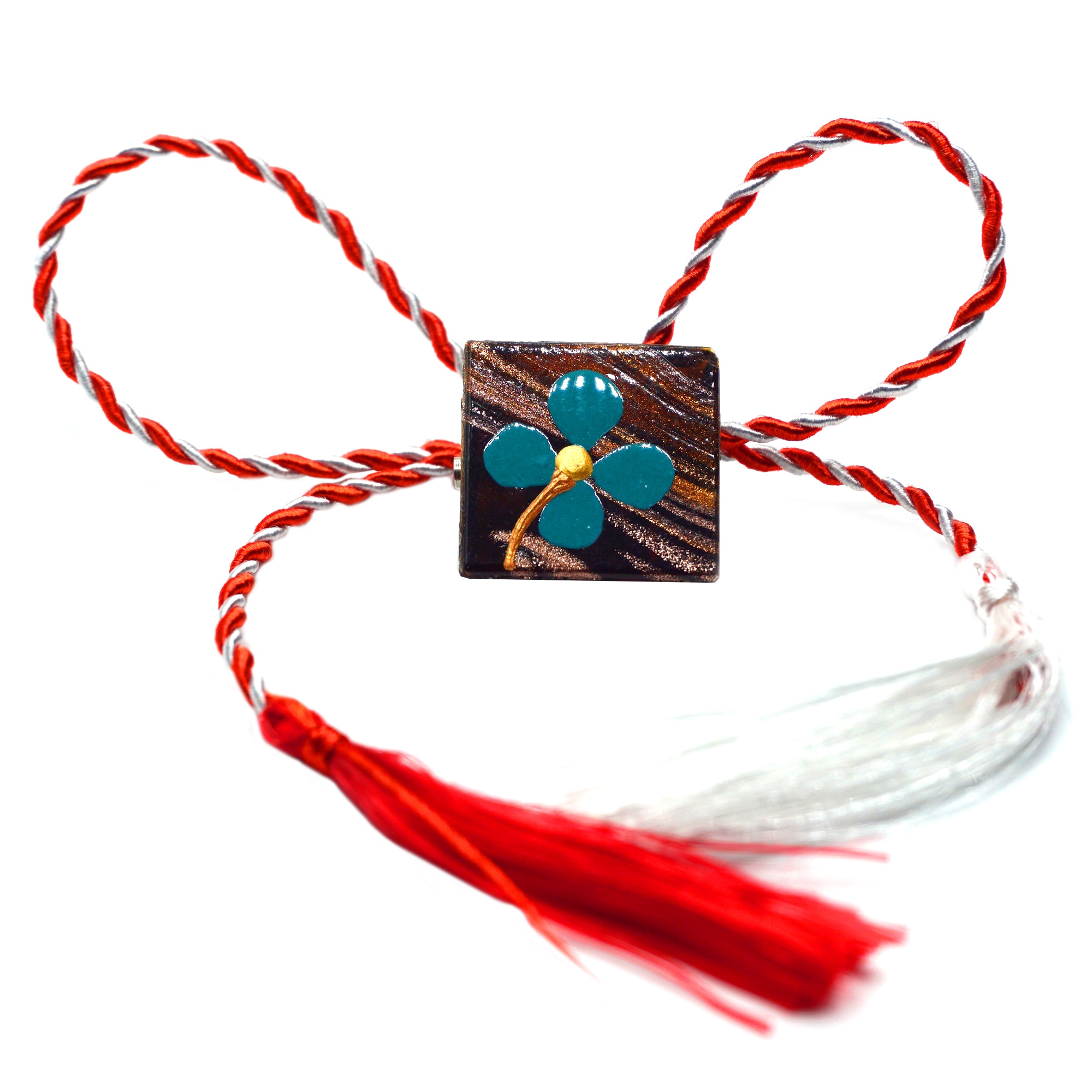 Martisor brosa handmade, pictat pe sticla, Regalo - Trifoi norocos, 2,2 cm