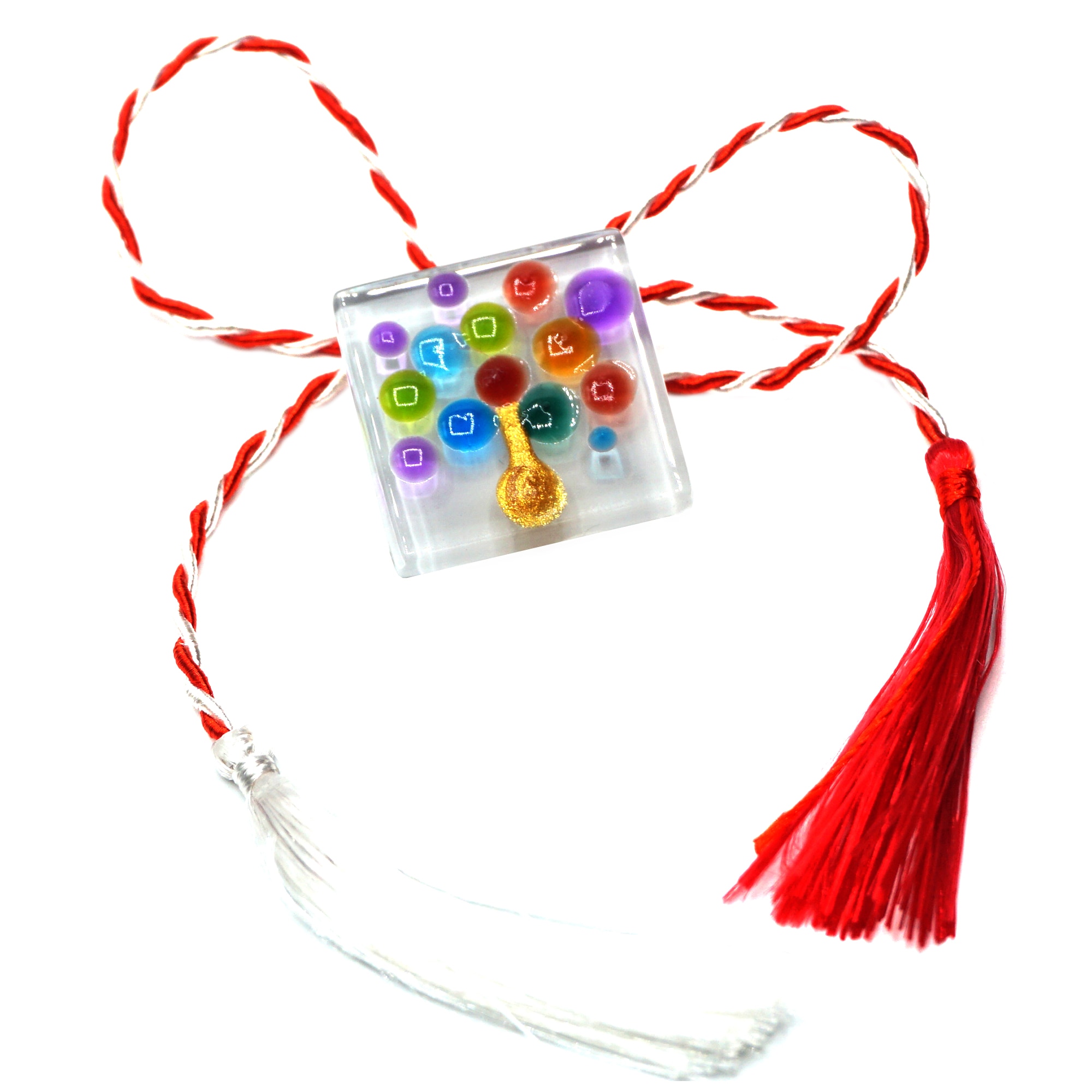 Martisor brosa, handmade, pictat 3D pe sticla, Regalo - Flori de primavara, 2,5 cm