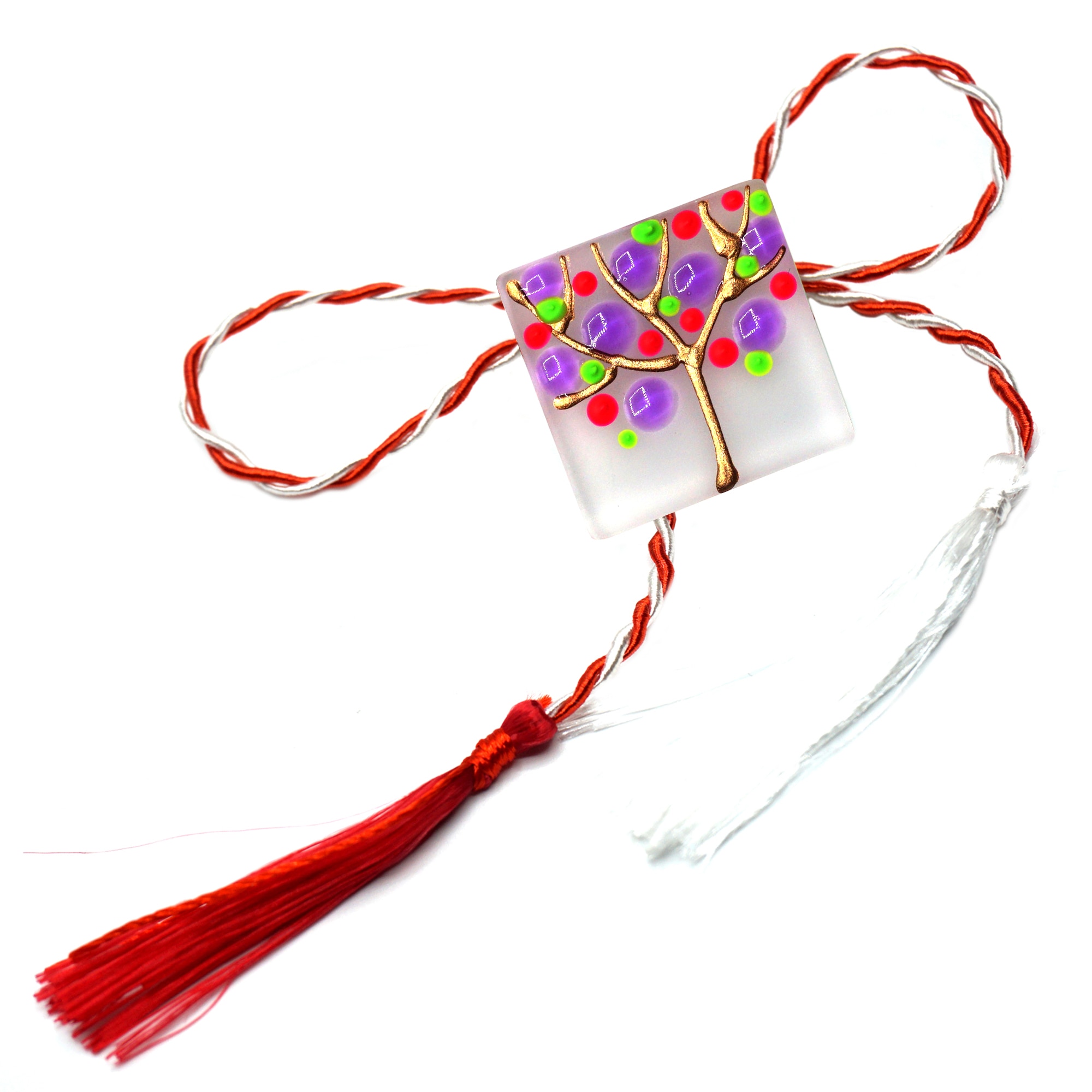 Martisor brosa, handmade, pictat 3D pe sticla, Regalo - Copac inflorit, 2,5 cm