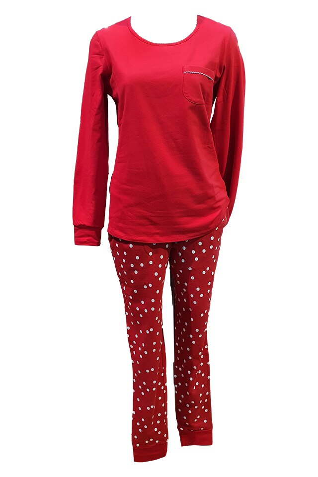 Pijamale dama Sofiaman, White Dots, pantaloni lungi si maneci lungi, buzunare