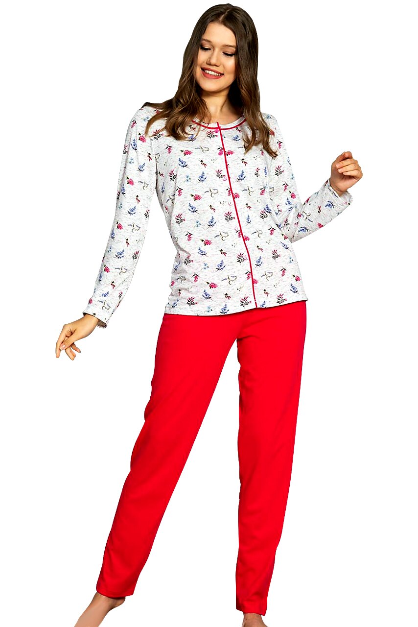 Pijama Dama, Vienetta, Model 'Classic Mood', Culoare Alb/Rosu
