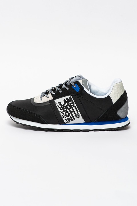 Automobili Lamborghini, Pantofi sport de piele intoarsa si material textil, Negru, 45