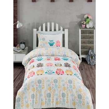 Lenjerie pat 3 piese, bumbac 100% ranforce,1 persoana, Class Home, Owl Lenjerie pat 3 piese, bumbac 100% ranforce,1 persoana, Class Home, Owl