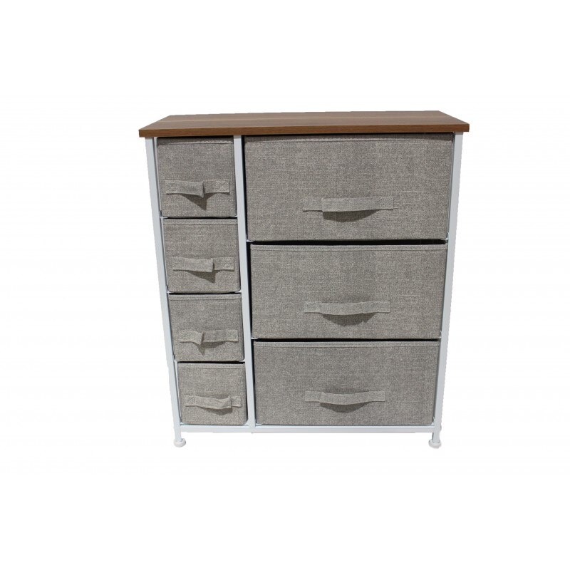 Comoda metalica cu 7 sertare,material textil,63 x 30 x 73 cm,maro