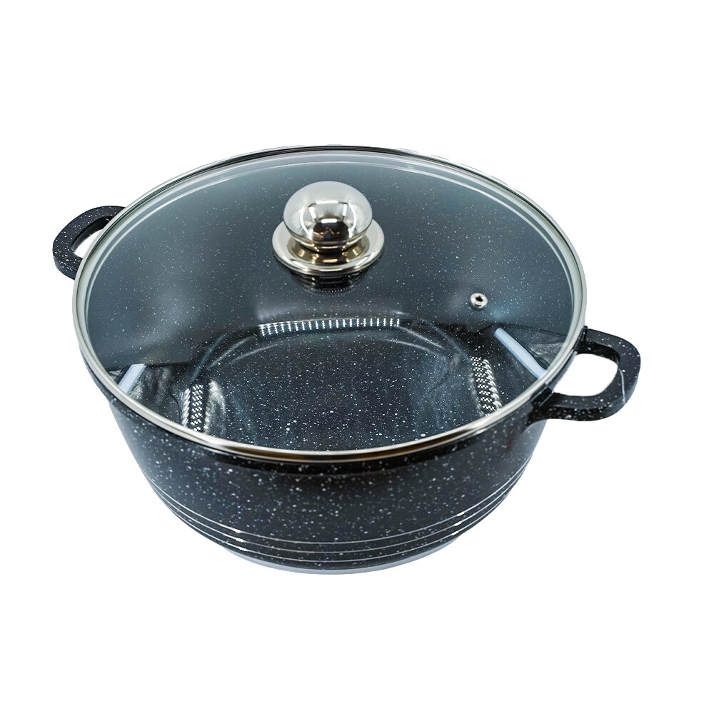 Cratita din aluminiu cu interior marmorat cu capac din sticla termorezistenta, 10L, WELLBERG WB 003-32N