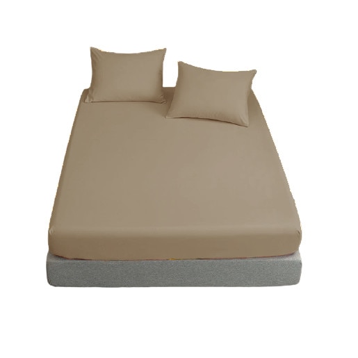 Set lenjerie 2 piese, format din cearceaf de pat cu elastic + o fata perna, Metru Patrat, de culoare maro deschis, caramiziu, pentru saltea de 120/200