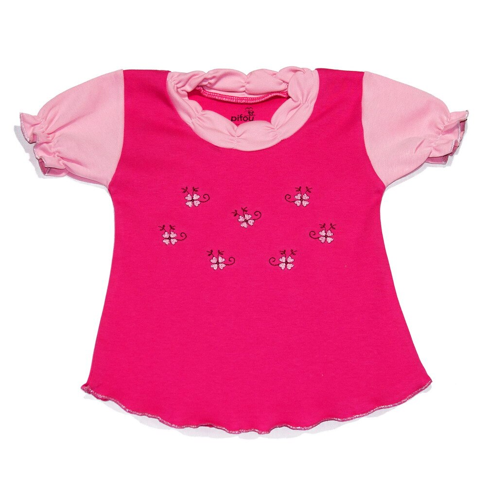 Tricou fetite Pifou, 1 an, flori, roz pal, roz fandango