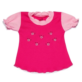 Tricou fetite Pifou, 1 an, flori, roz pal, roz fandango Tricou fetite Pifou, 1 an, flori, roz pal, roz fandango