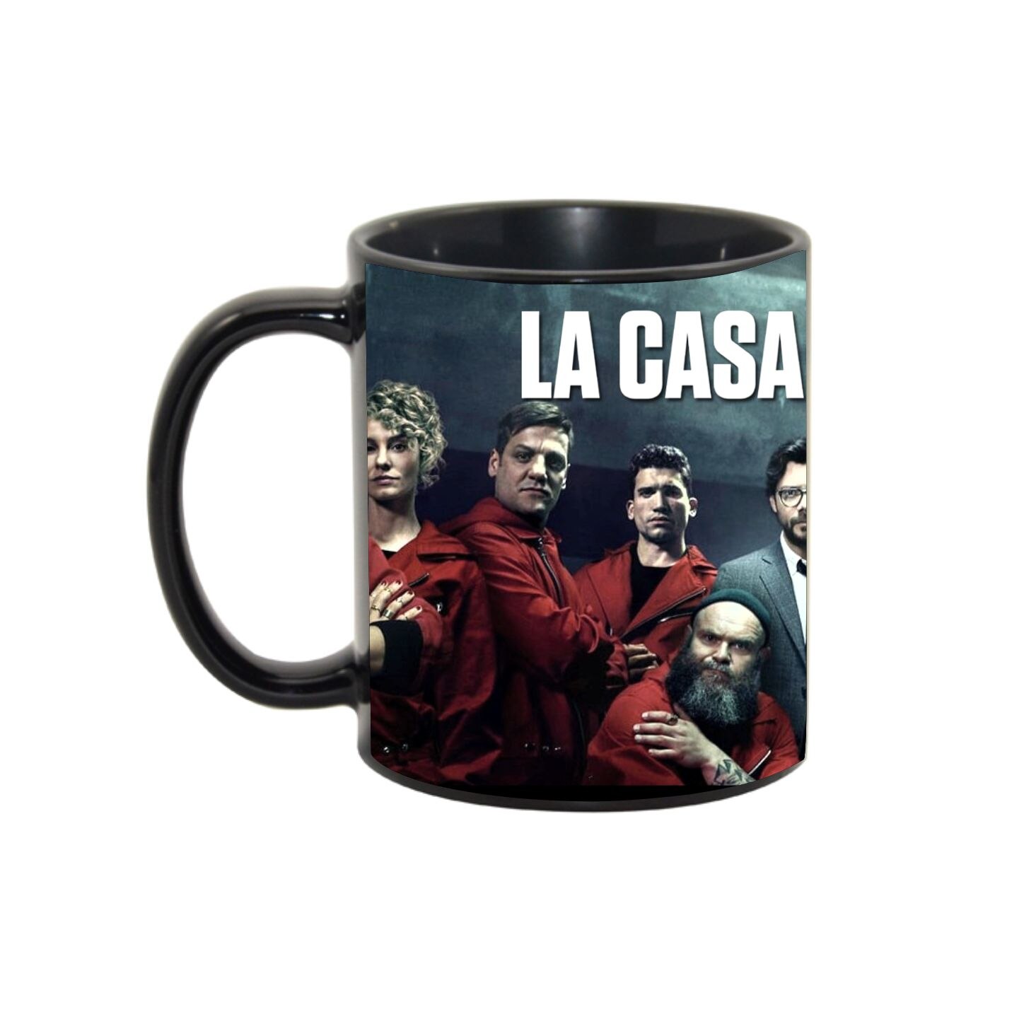 Cana personalizata Casa Del Papel,ceramica neagra, 330ml