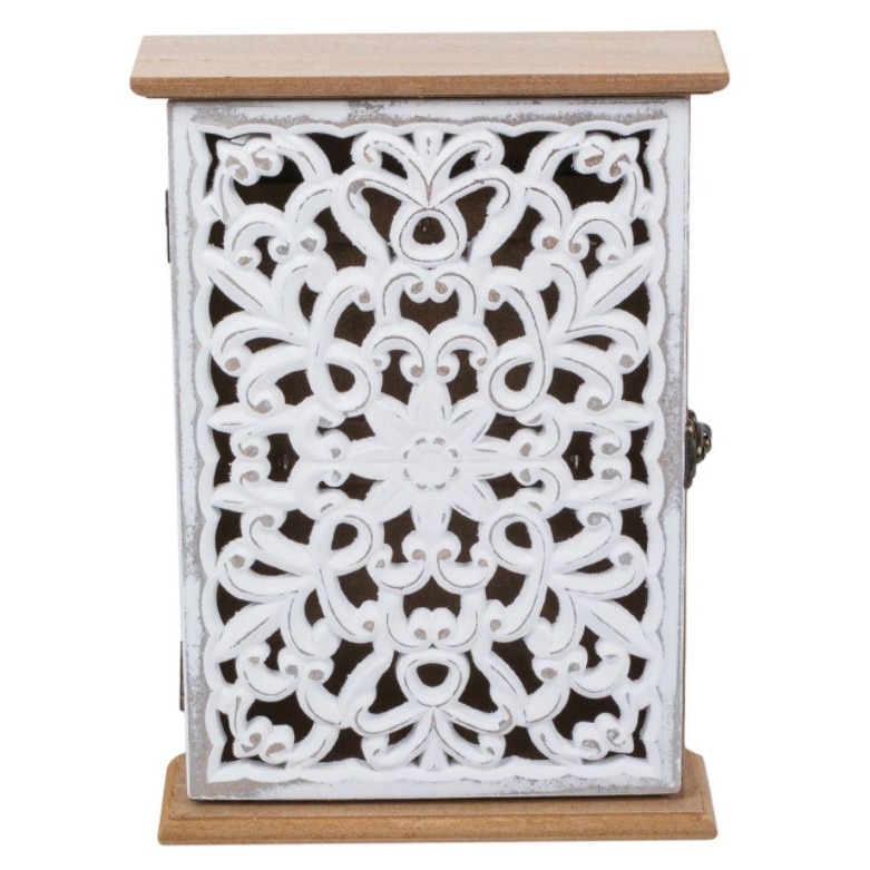 Suport pentru chei ,Zola®, alba, usa cu model,18.5x6x26 cm