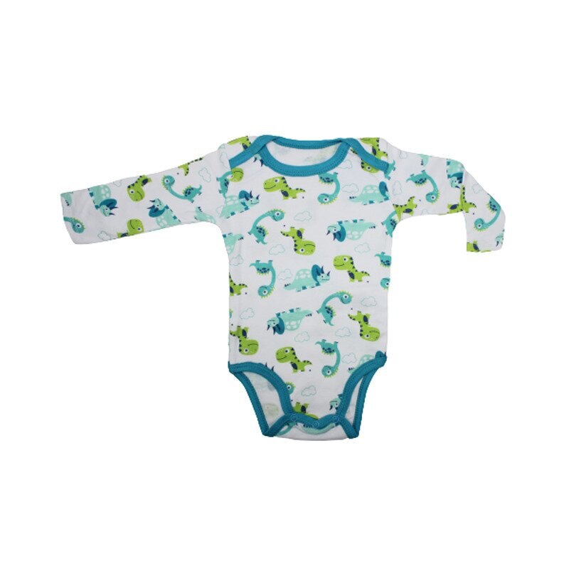Body maneca lunga, alb cu dinozauri turcoaz