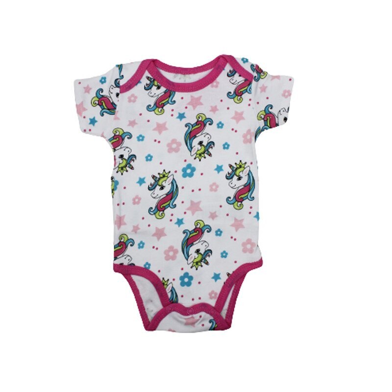 Body maneca scurta, unicorni si flori, alb