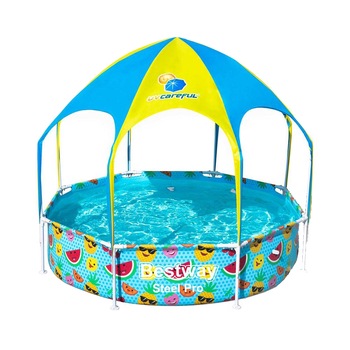 Piscina cu cadru metalic rezistent la coroziune si acoperis impotriva razelor UV, montare usoara, pereti laterali Tritech, 244 x 51 cm Piscina cu cadru metalic rezistent la coroziune si acoperis impotriva razelor UV, montare usoara, pereti laterali Tritech, 244 x 51 cm