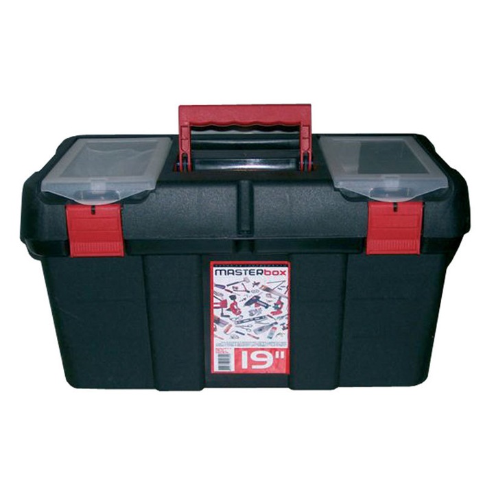 Cutie de scule detasabila MASTERBOX 19'', Catarama dubla, Cu un maner si capace organizatoare alb transparent, Negru-Rosu, PVC, 240 x 470 x 236 mm