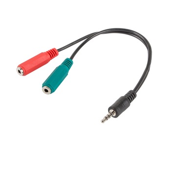 Adaptor audio Jack 3.5 mm tata 4 pini la 2 x Jack 3.5 mm 3 pini mama, Lanberg 40991, cu cablu 20 cm, negru Adaptor audio Jack 3.5 mm tata 4 pini la 2 x Jack 3.5 mm 3 pini mama, Lanberg 40991, cu cablu 20 cm, negru