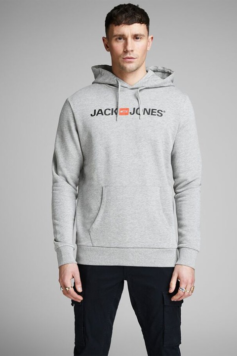 Jack & Jones, Hanorac regular fit cu buzunar kangaroo, Gri deschis melange