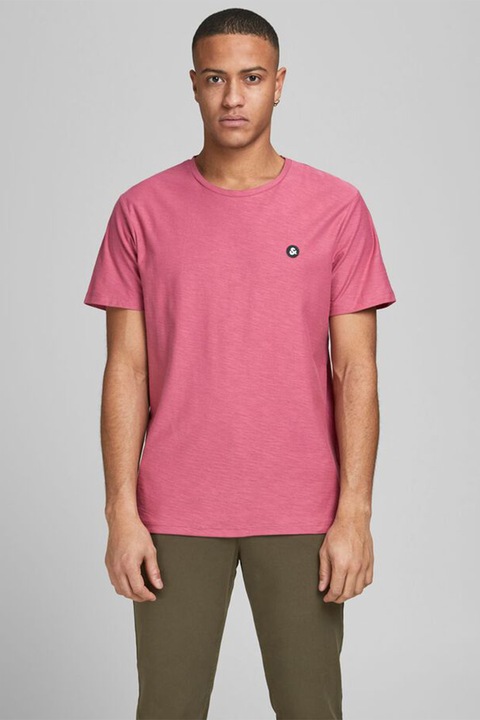 Jack & Jones, Tricou regular fit cu logo brodat, Roz, L