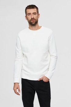 Selected Homme, Bluza sport din bumbac organic cu decolteu la baza gatului, Alb, XL Selected Homme, Bluza sport din bumbac organic cu decolteu la baza gatului, Alb, XL
