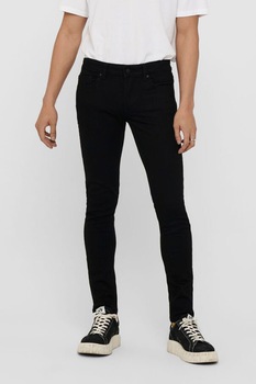 Only & Sons, Blugi skinny din amestec de bumbac organic Onswarp, Negru, W33-L34 Only & Sons, Blugi skinny din amestec de bumbac organic Onswarp, Negru, W33-L34