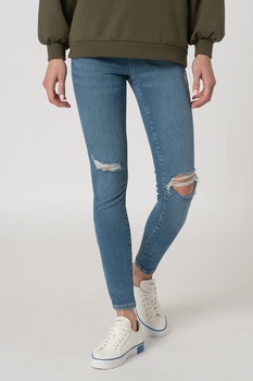 Only, Blugi skinny cu rupturi decorative in zona genunchilor Blake, Albastru prafuit/Alb Only, Blugi skinny cu rupturi decorative in zona genunchilor Blake, Albastru prafuit/Alb