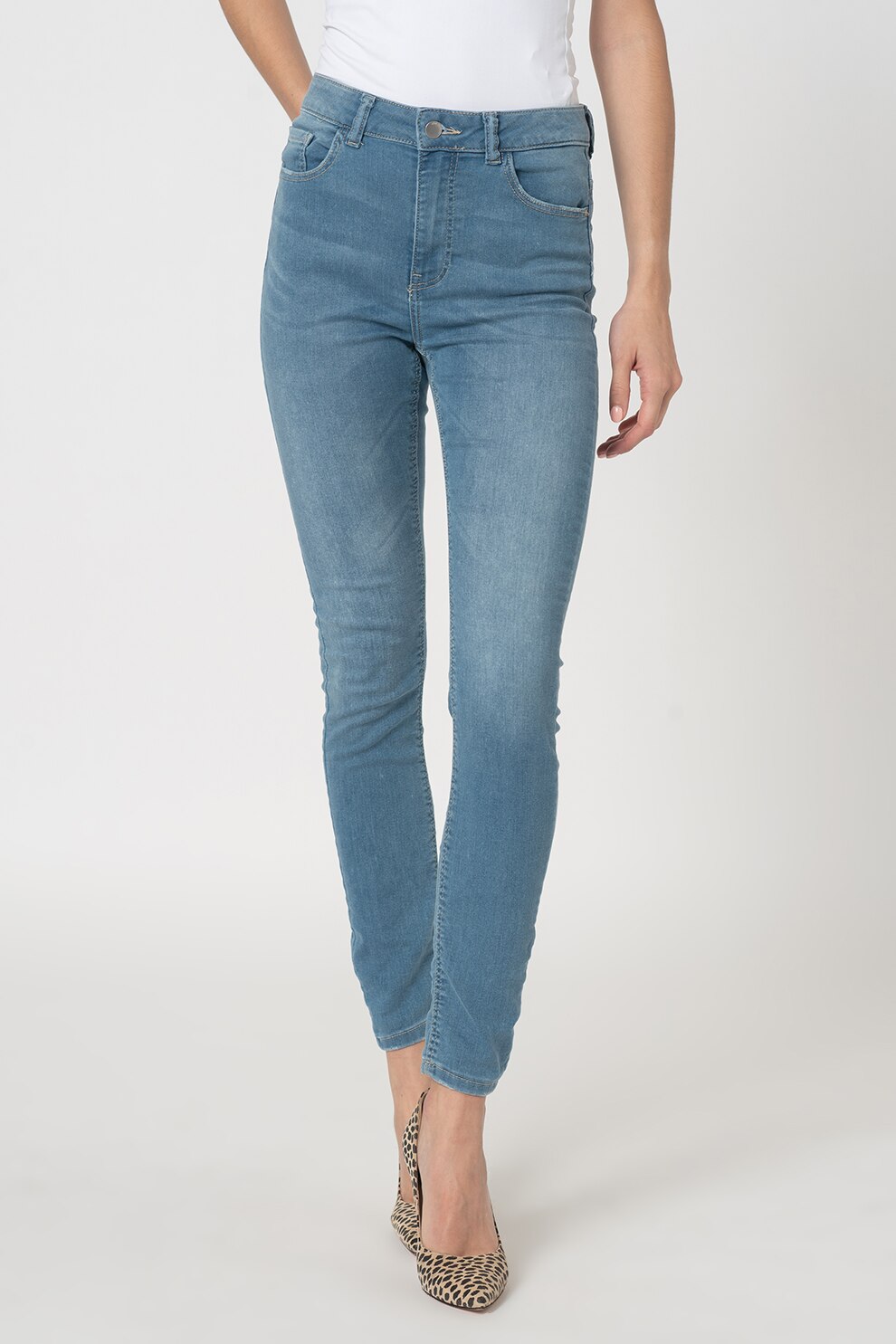 JdY, Blugi skinny cu 5 buzunare New Nikki, Albastru lavanda/Alb prafuit, XS-L30