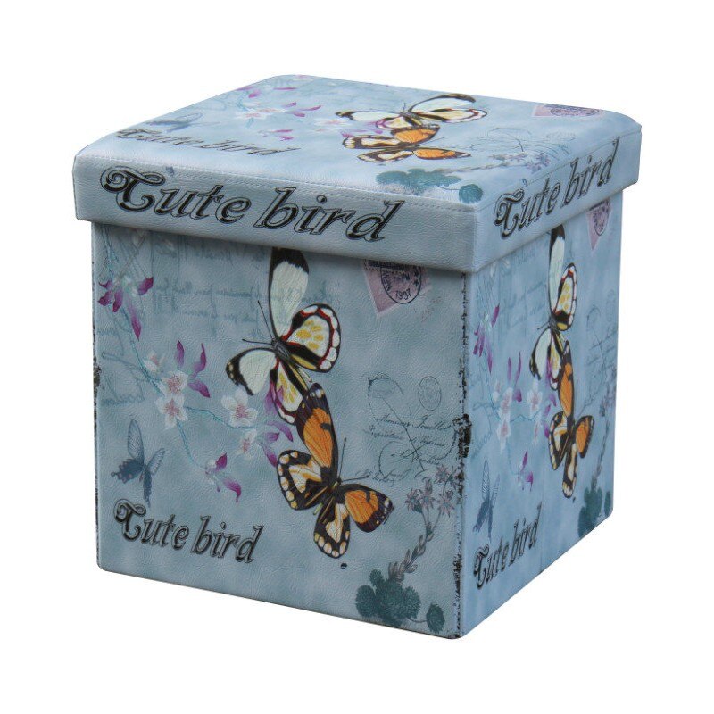 Taburet cu Spatiu Depozitare, 38 x 38 cm, piele ecologica,cute bird