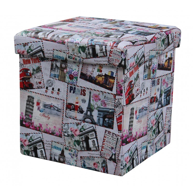 Taburet cu Spatiu Depozitare, 38 x 38 cm, piele ecologica,city