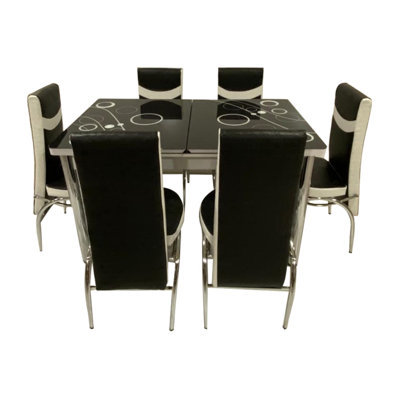 Set Masa extensibila cu 6 scaune Bubble Modella pentru Negru, 170x80x70 cm, blat securizata, scaune piele eco - eMAG.ro