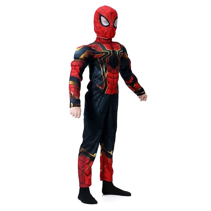Costum carnaval Iron Spiderman cu muschi pentru copii, Homecoming, L (120-130), 7-9 ani