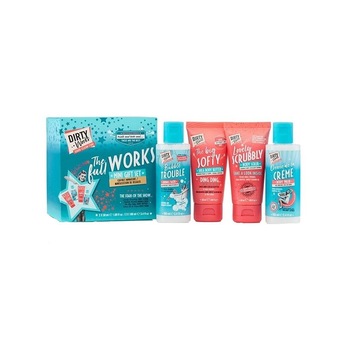 Mini set The Full Works, Spuma de baie 100 ml, Crema de dus 100 ml, Scrub pentru corp 50ml, Unt de corp 50ml Mini set The Full Works, Spuma de baie 100 ml, Crema de dus 100 ml, Scrub pentru corp 50ml, Unt de corp 50ml