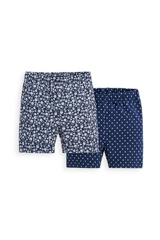 JoJo Maman Bebe, Set 2 perechi de pantaloni scurti, fete, cu buline si imprimeu floricele, Bleumarin/Alb, Bleumarin/Alb JoJo Maman Bebe, Set 2 perechi de pantaloni scurti, fete, cu buline si imprimeu floricele, Bleumarin/Alb, Bleumarin/Alb