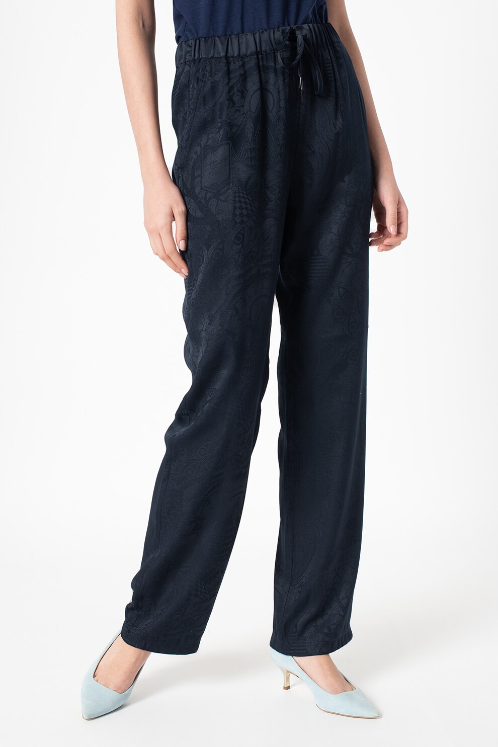 Maison Scotch, Pantaloni drepti cu imprimeu abstract, Bleumarin