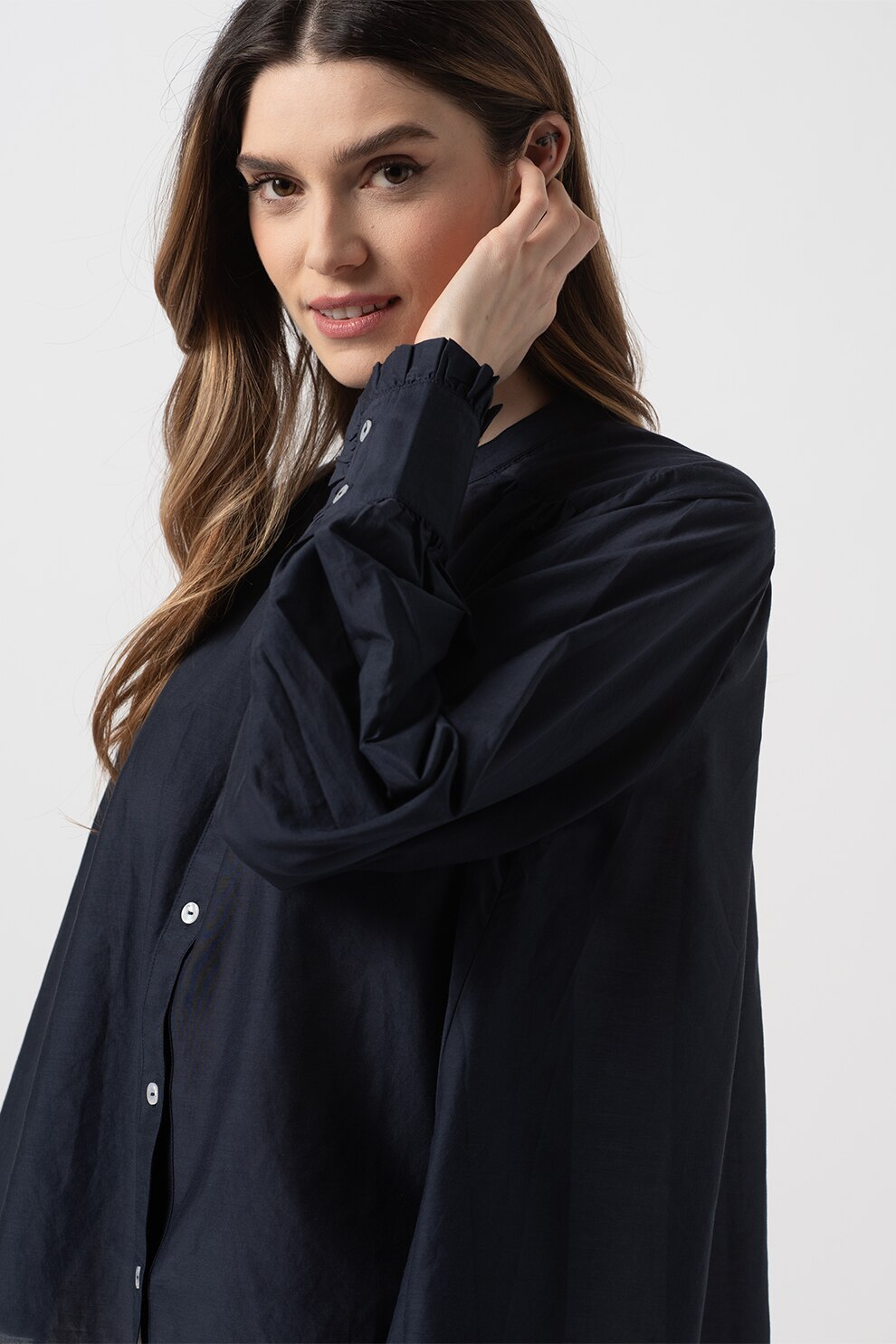 Maison Scotch, Camasa-tunica din amestec de matase cu croiala lejera, Bleumarin