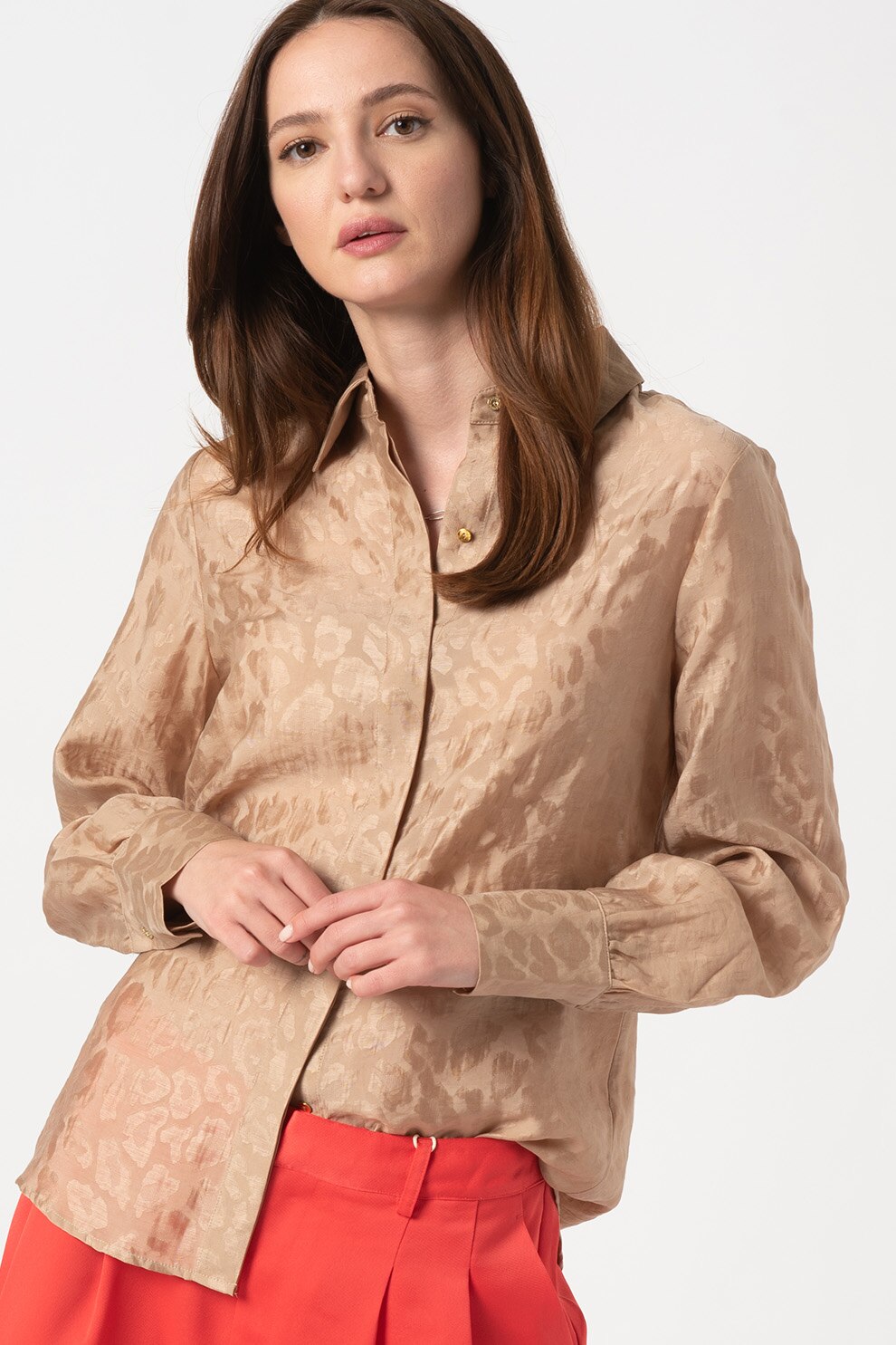 Maison Scotch, Camasa din amestec de lyocell cu model, Maro camel