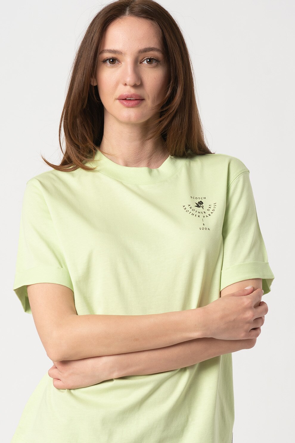 Maison Scotch, Tricou relaxed fit de bumbac organic, Verde fistic/Negru