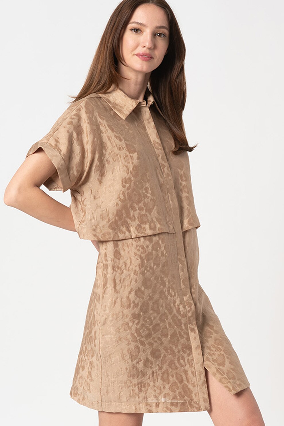 Maison Scotch, Rochie de lyocell cu maneci drop, Maro camel