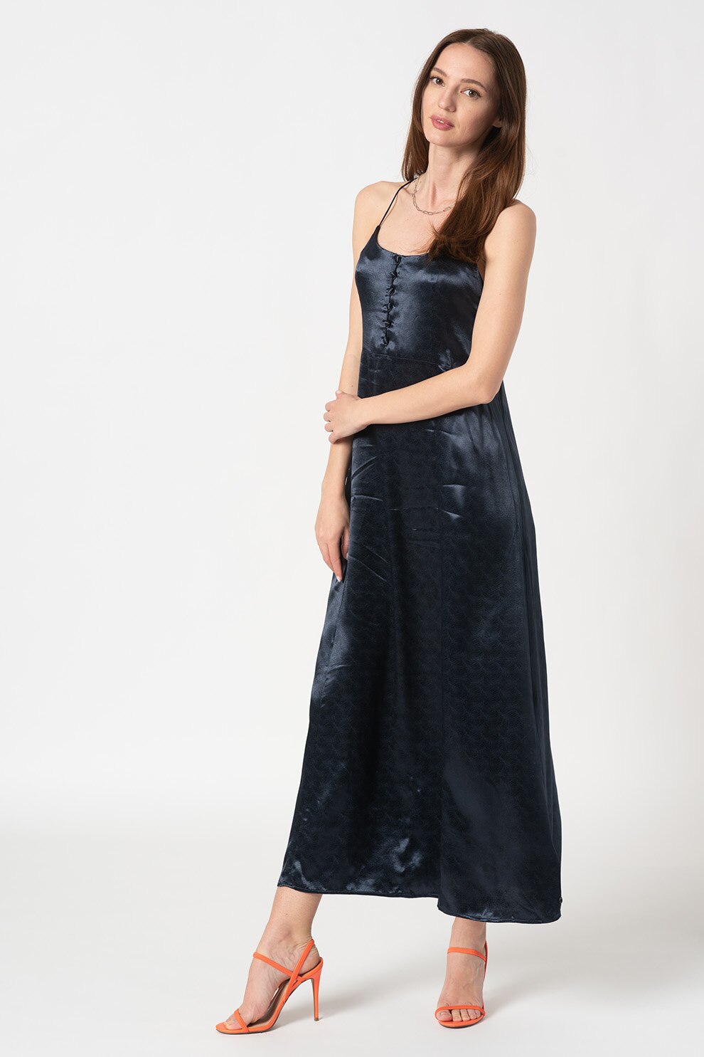 Maison Scotch, Rochie maxi cu model incrucisat pe partea din spate, Bleumarin
