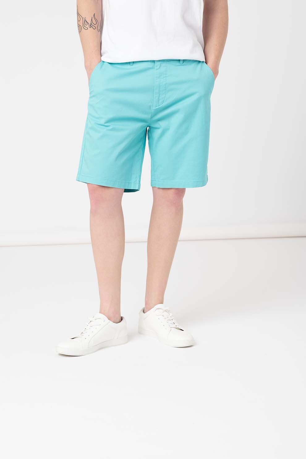 Scotch & Soda, Bermude chino regular slim fit Stuart, Albastru aqua