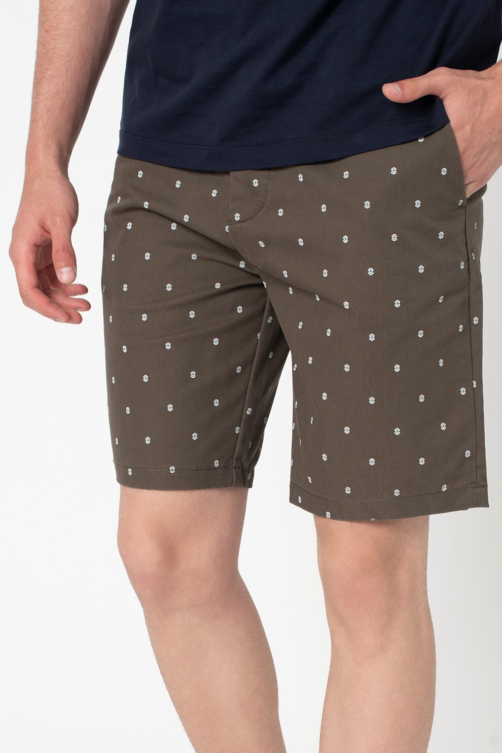 Scotch & Soda, Bermude chino cu imprimeu grafic Stuart, Verde militar/ Alb