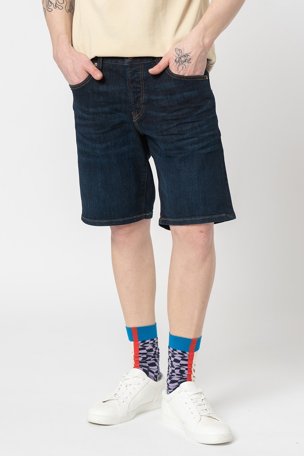 Scotch & Soda, Bermude slim fit din denim cu talie medie Ralston, Bleumarin