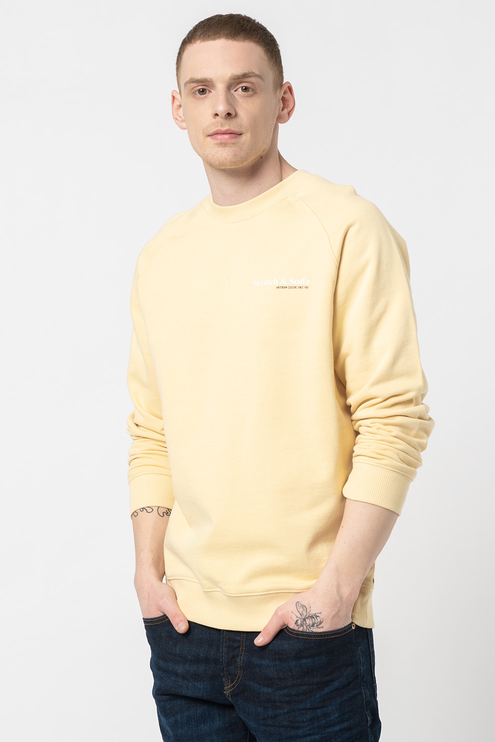 Scotch & Soda, Bluza sport de bumbac organic cu maneci raglan, Galben pal
