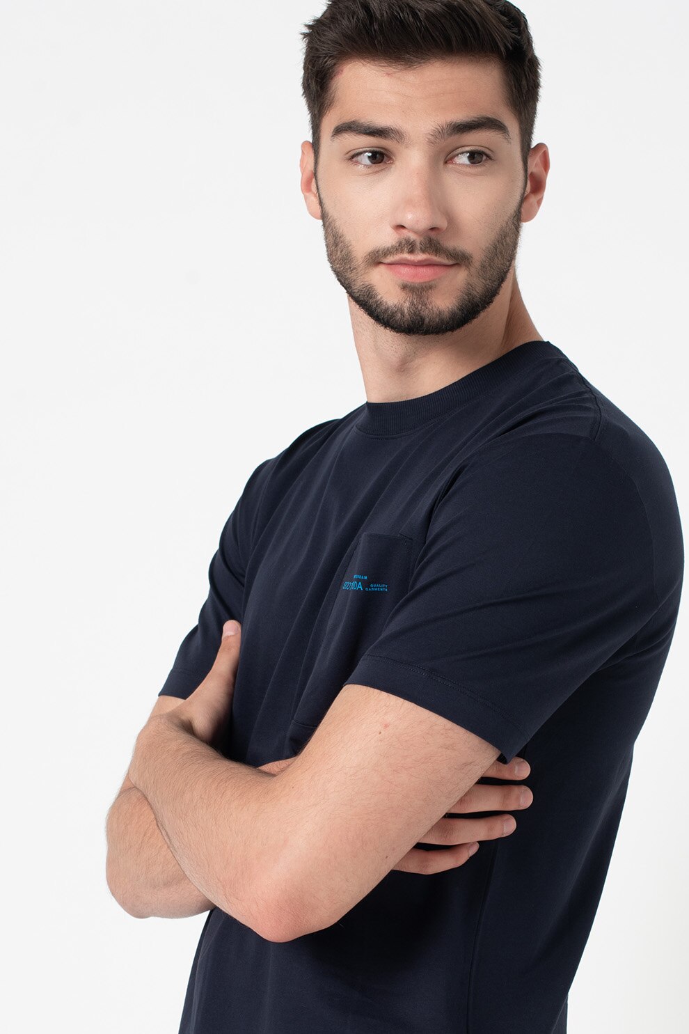 Scotch & Soda, Tricou de bumbac cu detaliu pe piept, Bleumarin